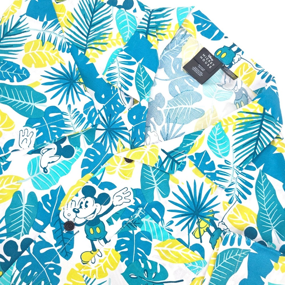 Disney Mickey Mouse Hawaiian Button-Down Shirt Medium Bright Tropical Maxi Print